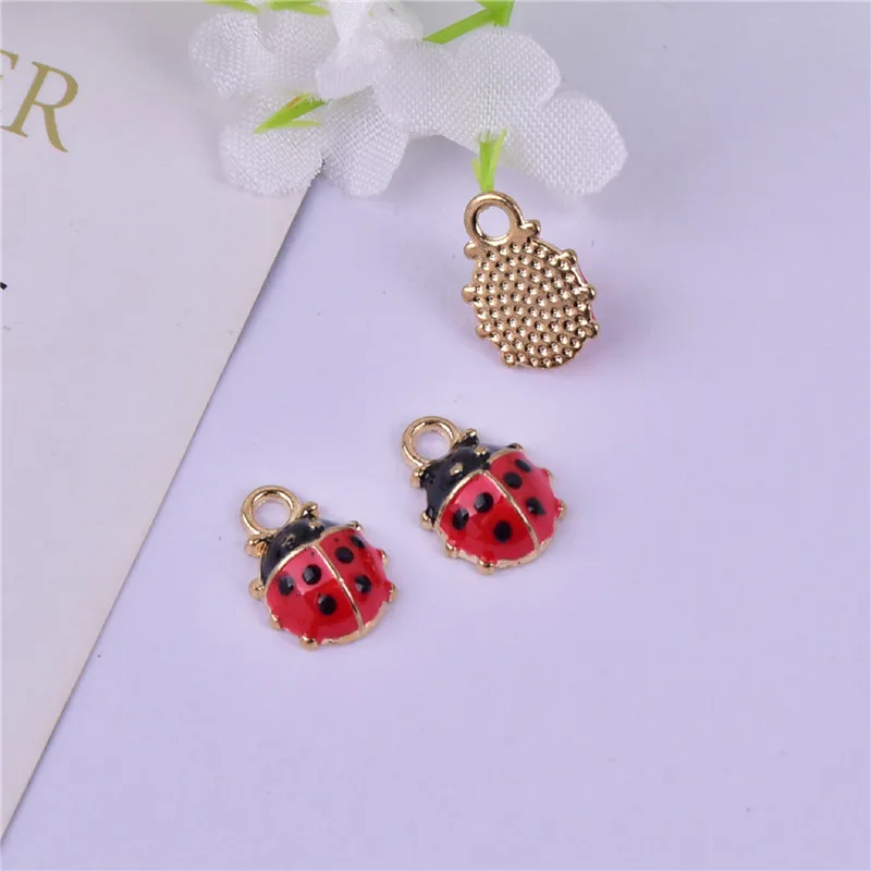 10pcs/pack 3D Style ladybug  Metal Enamel Charms for DIY Jewelry HandMade 12*9mm