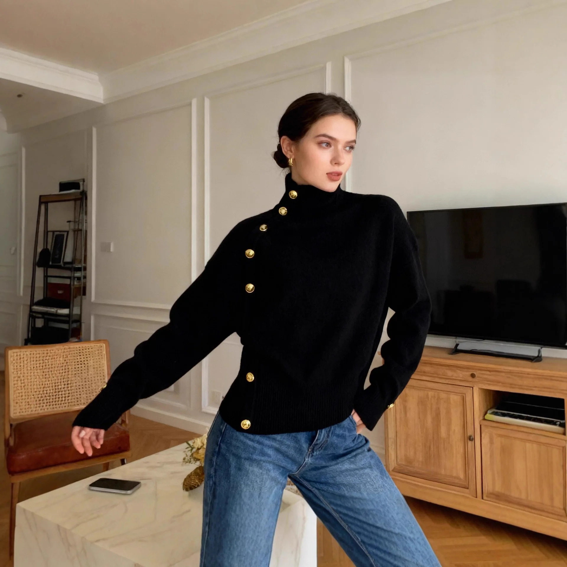 Autumn And Winter Button Turtleneck Knitted Women Sweater Pullovers Basic Women Sweaters Fit Soft Warm Solid Color Tops 2026 New