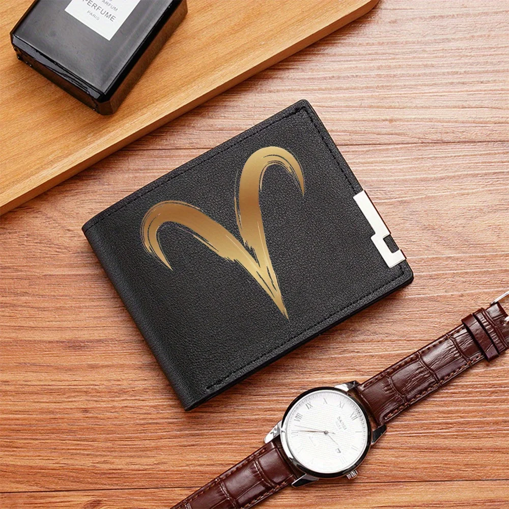 Golden Aries Sign Zodiac Symbol Men's Wallet Printing Design Simple Modern Stylish Business Father's Boyfriend's Christmas Lover