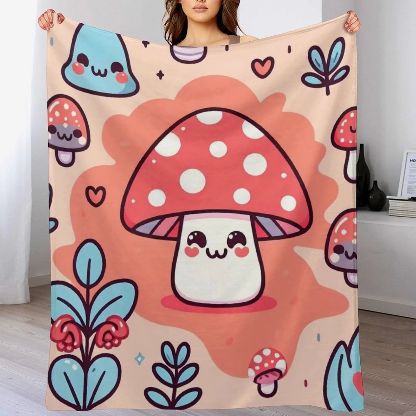 

Cute Toadstool Wallpaperr Pattern Throw Blanket Heavy Soft Plaid Flannel Fabric Thin Blankets