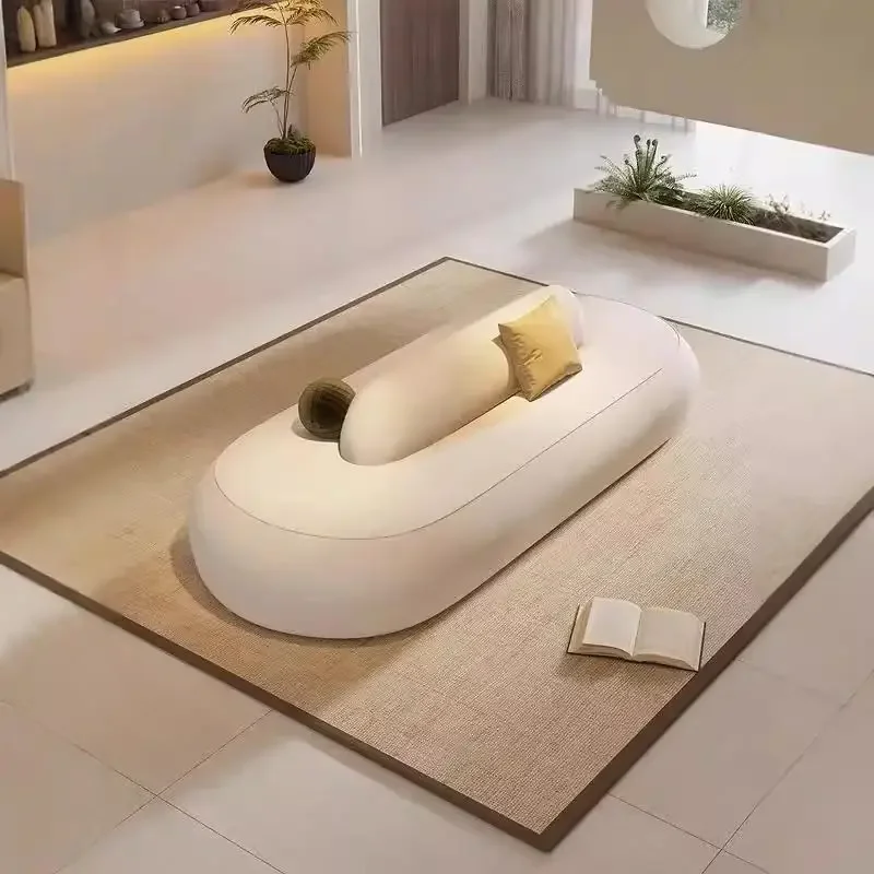 Modern simple special-shaped fabric, clothing store, beauty salon lounge area reception Nakajima double-sided leather sofa