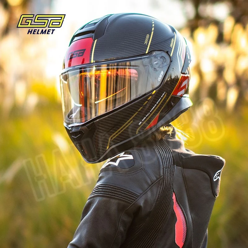 GSB 365 Carbon Fiber Double Lens Design Knight Helmet Lining Removable and Washable for Men and Women in All Seasons Motorcycles