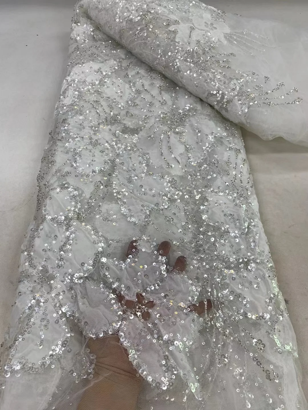 African Sequins Tulle Lace 2024 High Quality Lace French Luxury Beaded Net Fabric Nigeria for Women Wedding Dresses