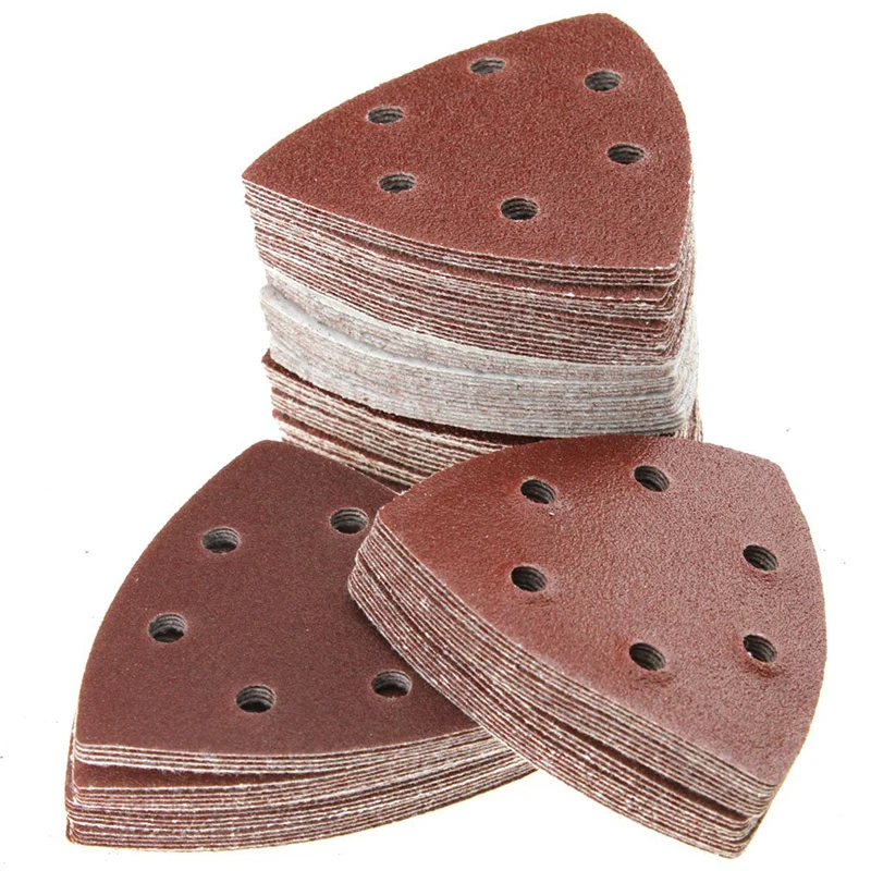 

50 Pcs Sanding Sheets 90*90mm 6 Hole Triangle Sandpaper Aluminum Oxide Hook & Loop Abrasive Sanding Disc For Wood Sanding