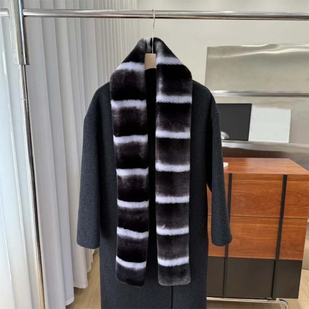 Contrast Color Shawl Faux Striped Fur Scarf Thick Thermal Plush Long Muffler Elongated Washable Contrast Tippet Skiing Resort