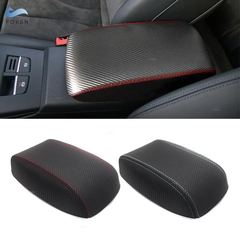 For Audi A3 2017 2018 Microfiber Leather Carbon Fiber Texture Car Interior Center Console Lid Armrest Box Cover Trim sticky type