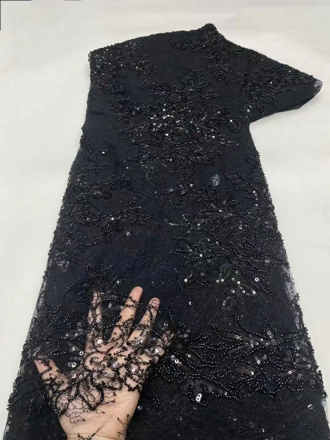 

Элитная французская сетчатая ткань с вышивкой бисером и пайетками, кружево для свадебных платьев, африканский нигерийский стиль, 5 ярдов