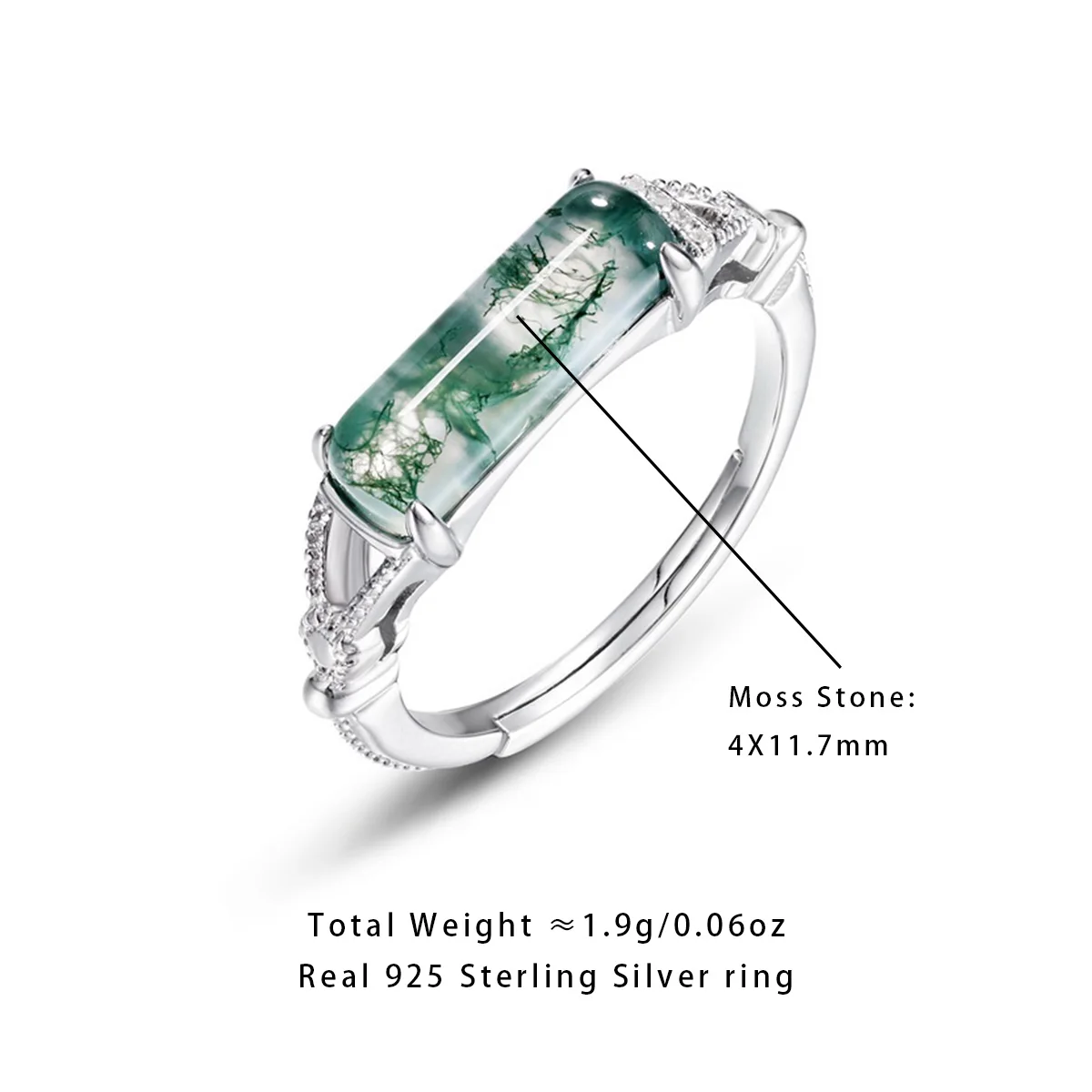 

AliMoss 4*11.7mm Round Cut Moss Agate Engagement Rings 925 Sterling Silver CZ Promise Ring for Women Anniversary Birthday Gifts