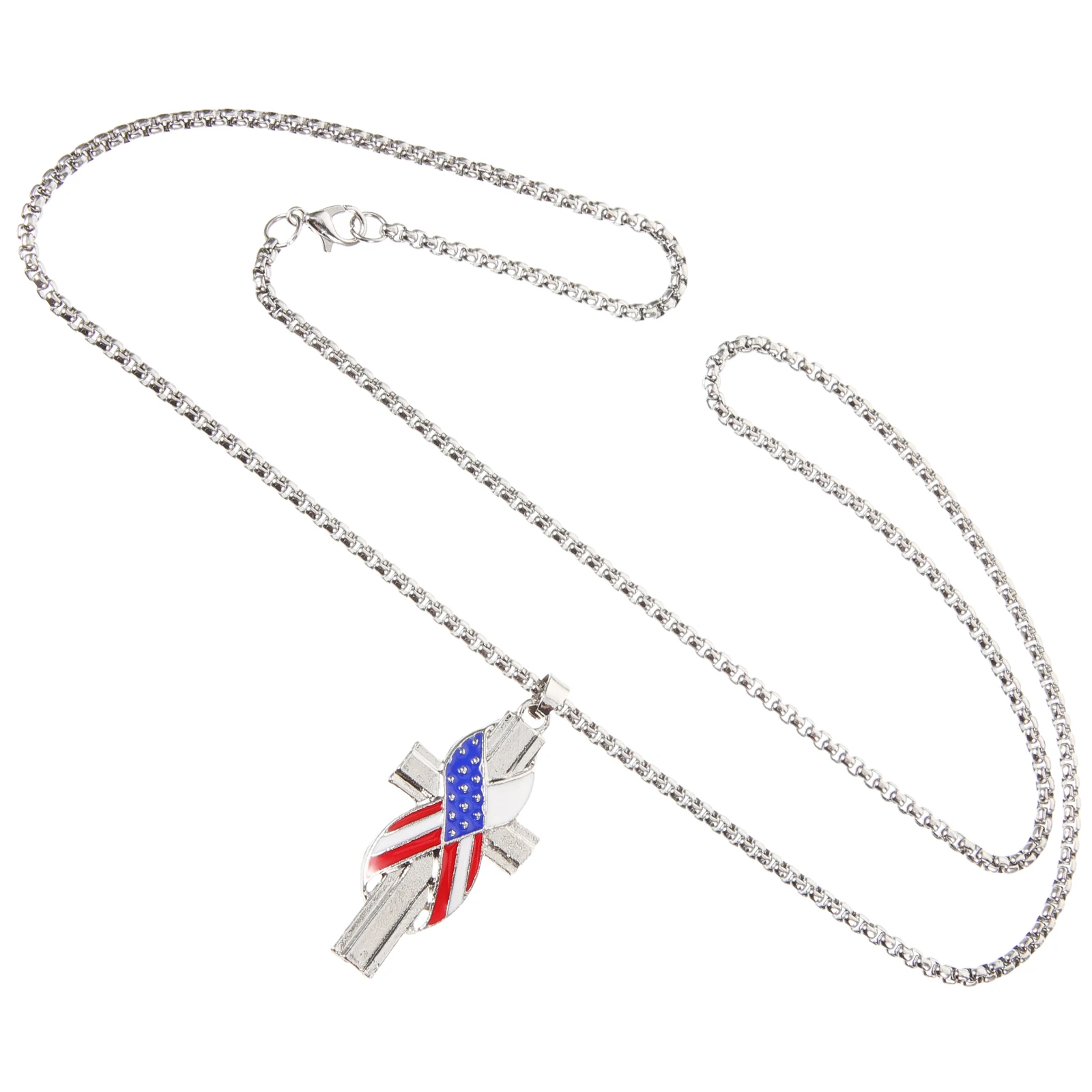 

American Flag for Women Patriotic Pendant Jewelry USA Flag Cross Chain Holiday Gift Party Accessories