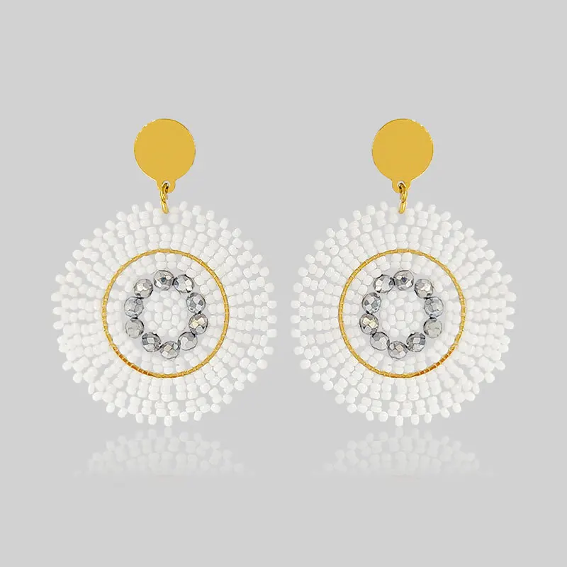 Rice bead earrings Roundness White Crystal Originality Hand knitting Bohemia Alloy Fashion Simple Beaded earrings