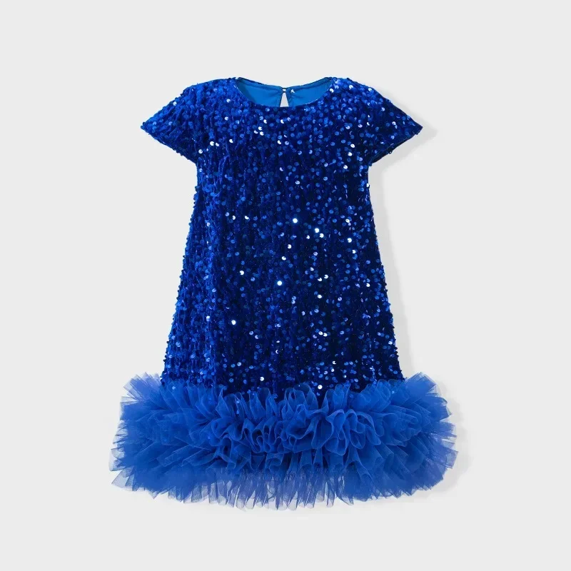 Girls Sequined Vest Party Dress Short Sleeves Children's Christmas Party Fluffy Tutu Dresses Formal Clothing New Years Costumes