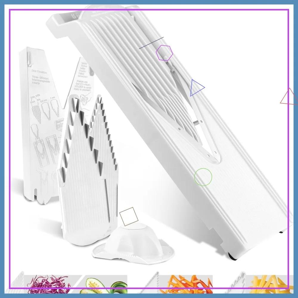 

V3 Mandoline Slicer Set with Safety Guard, Inserts, Tray & Multibox - White Kitchen Vegetable Cutter