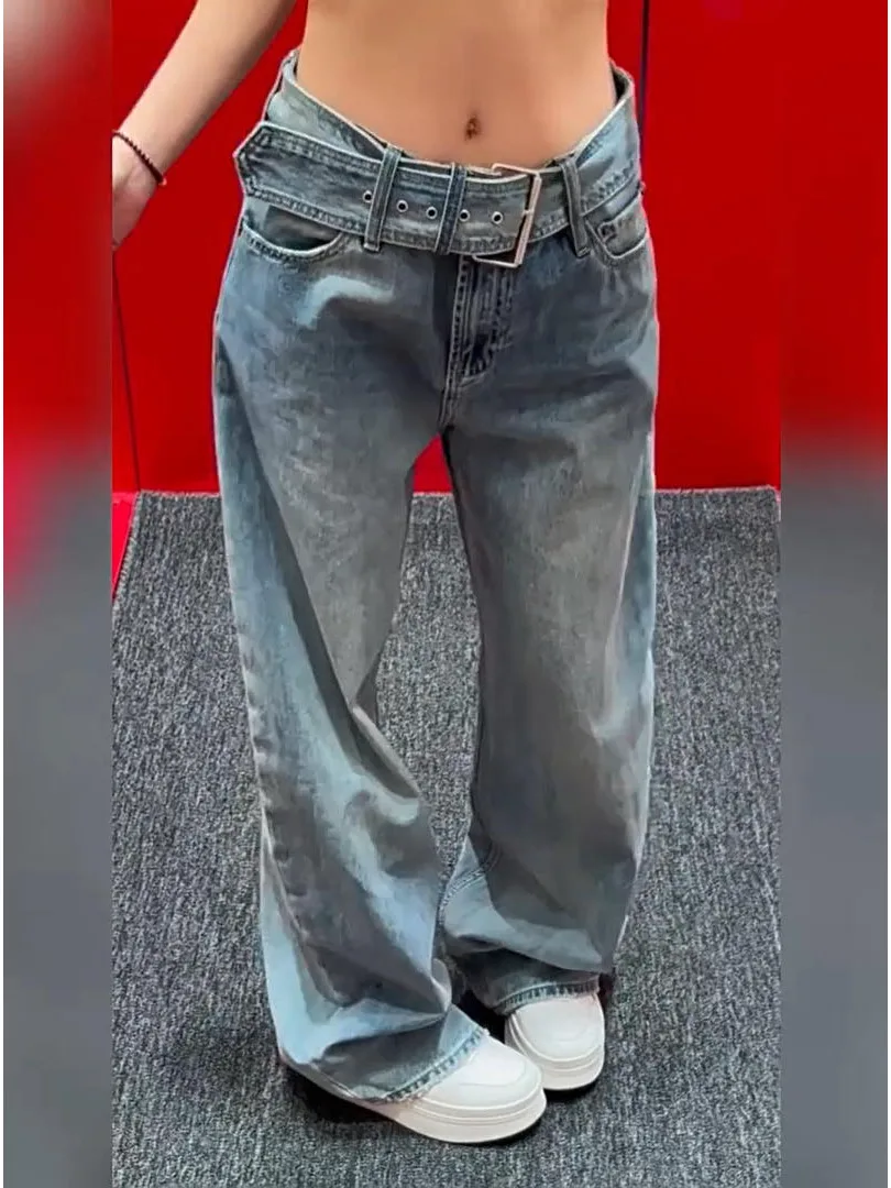 

Retro Faded Wide Leg Denim Jeans Women's Loose Straight Long Pants High Waist Straight Tube Jeans Comfortable Breathable Casual