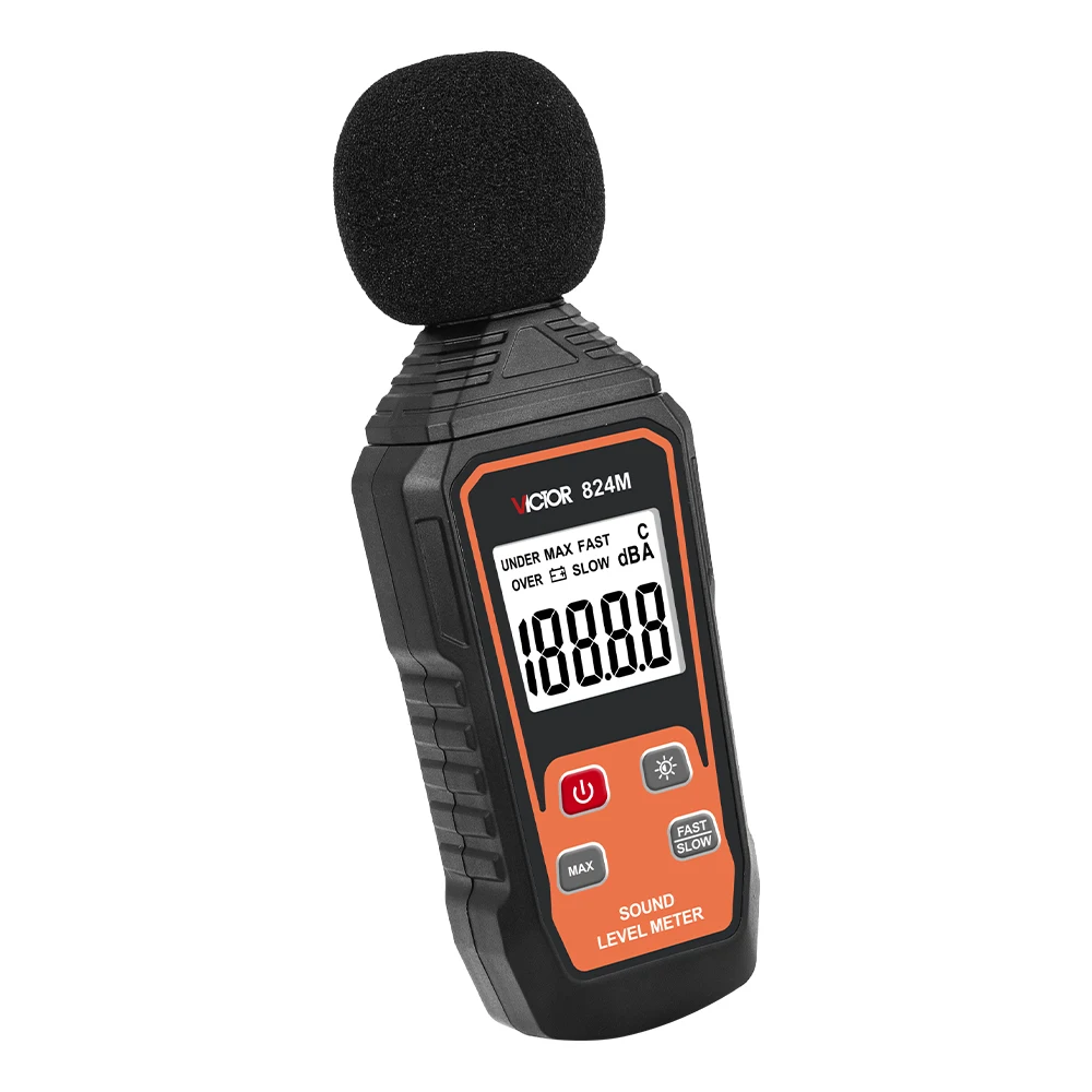 Victor 824M Digitaler Schallhebeltester Lärmmesser 30 ~ 130 dB Dezibel 5-stelliger Monitor Hintergrundbeleuchtungsanzeige Einfache Bedienung Instroment