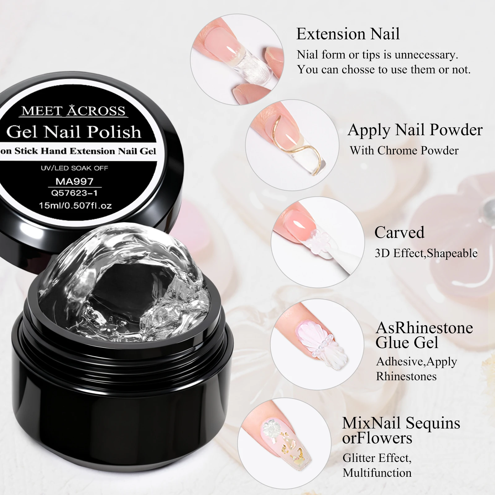 7 قطعة واضح الأبيض غير عصا اليد تمديد جيل للأظافر عدة قاعدة معطف فوقي TPO هيما الحرة الأشعة فوق البنفسجية LED مستلزمات الأظافر لنحت زهرة