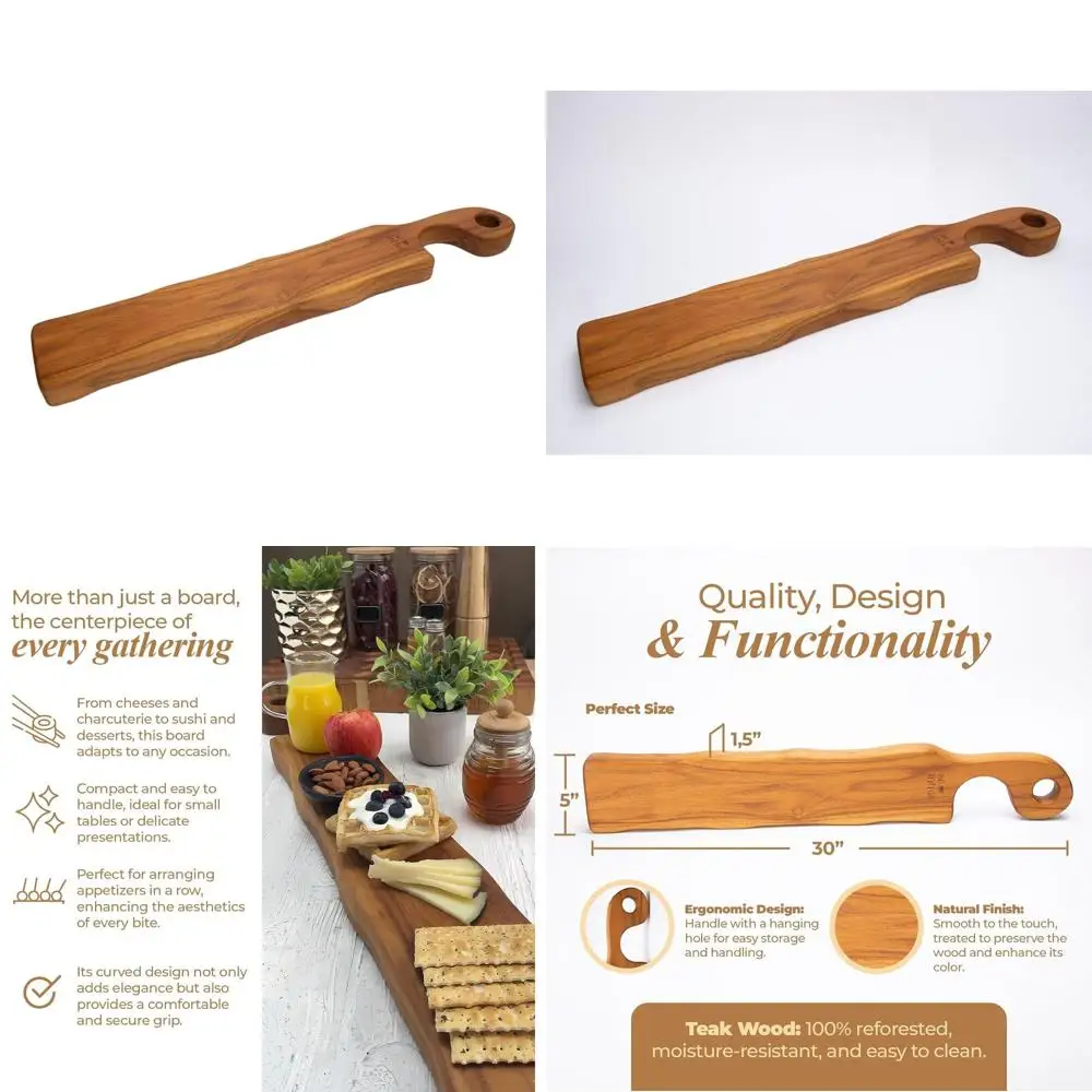 

Сервировочная доска из тикового дерева ручной работы с ручкой, 30 x 5 x 1,5, идеально подходит для сыра, закусок и праздничных презентаций