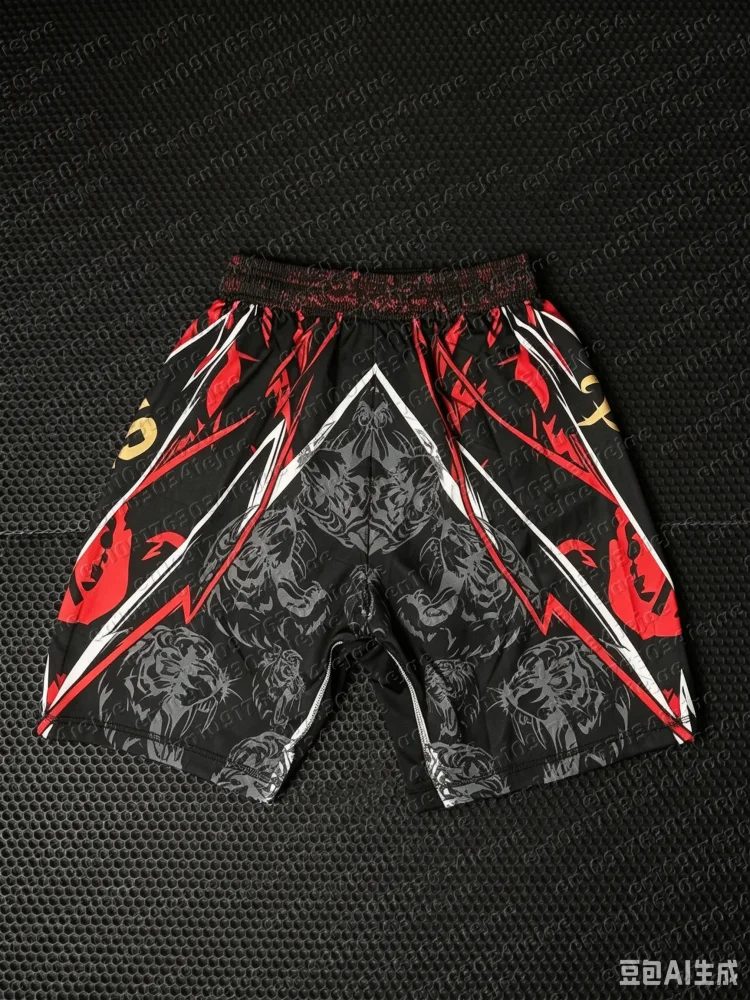 Sommer-Top-Boxer-MMA-Oktagon-Käfig-Jon-Jones-T-Shirt-Shorts-Set für Herren und Kinder, Sport-Trainings- und Laufset, schnelltrocknendes Kampfset – Detail 2