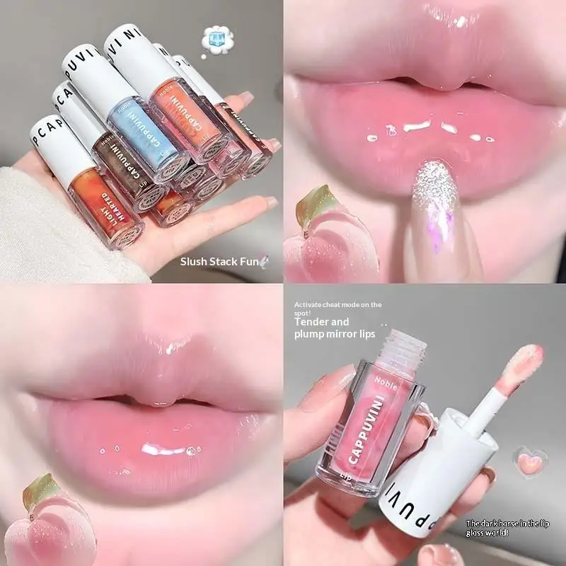 Cappuvini Clear Grey Purple Lip Gloss Hydrating Drying Lips Mirror Lip Glaze Tint Plumper Moisturizing Crystal Lip Oil Makeup