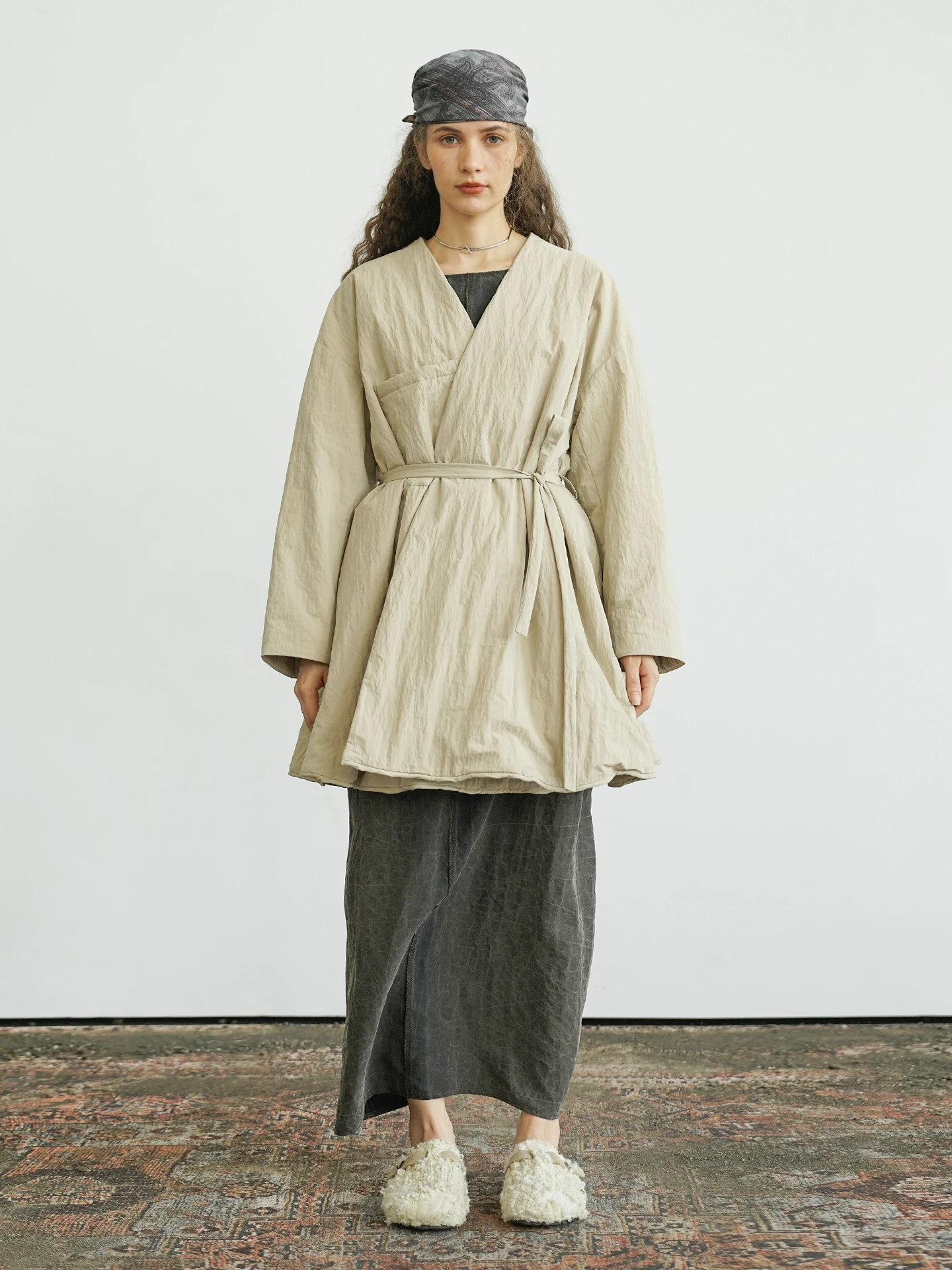 

New Chinese Sle Women's Cotton Jaet with Belt Paper Feel Pleated T Sle Winter Thiened Long Sve V-Ne Coat