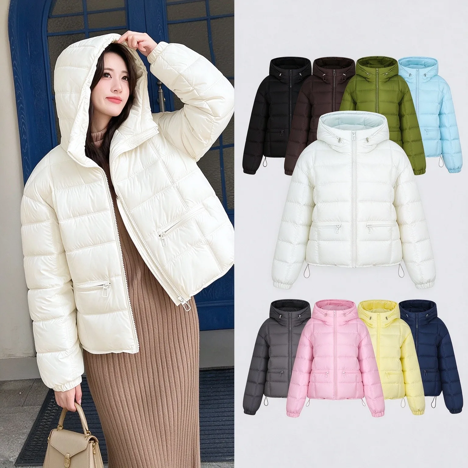 Winter Women Solid Parkas Jacket Casual Female Square Quilted Pdded Coat Ladies Elastic Cuff Zipper Pockets Outerwear