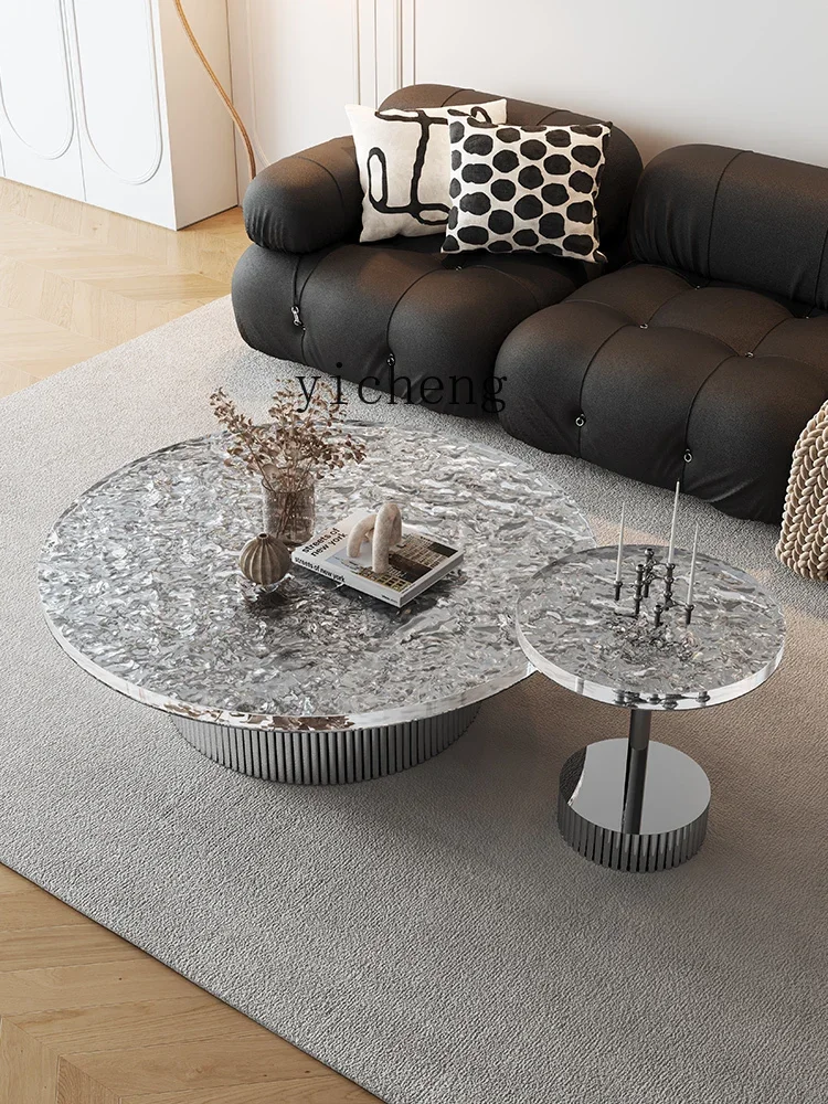 ZK Acrylic round Tea Table Living Room Home Simple Marble Side Table