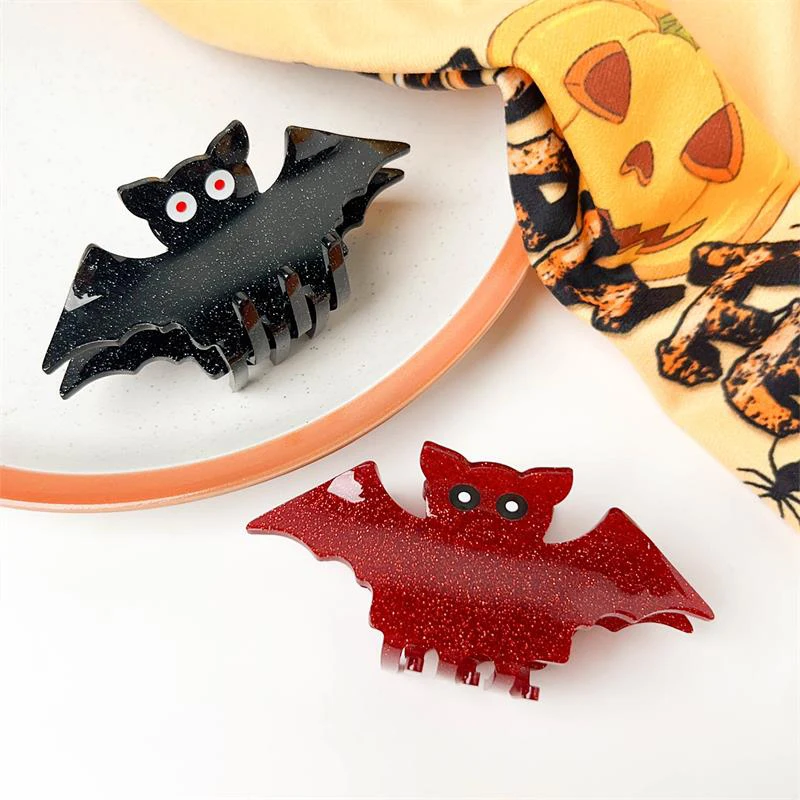 Pince à cheveux en acrylique pour la décoration de fête d'Halloween, Aliments, chauve-souris, fantôme, crâne, requin, griffe, drôle, accessoire de mode, cadeaux mignons, nouveau