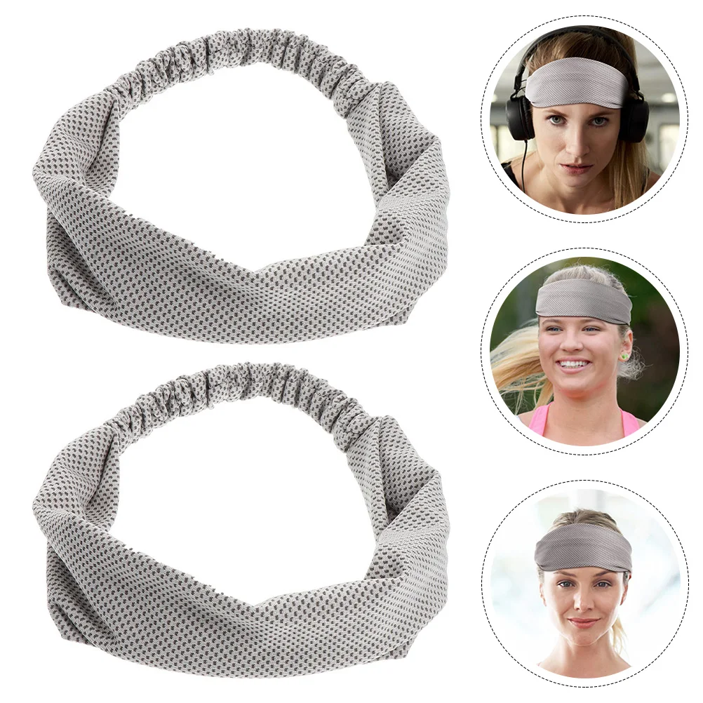 

2pcs Ice Silk Headband Cooling Sweatband Elastic Fitness Running Yoga Unisex Workout Forehead Wrap Air Permeable Absorbent Long