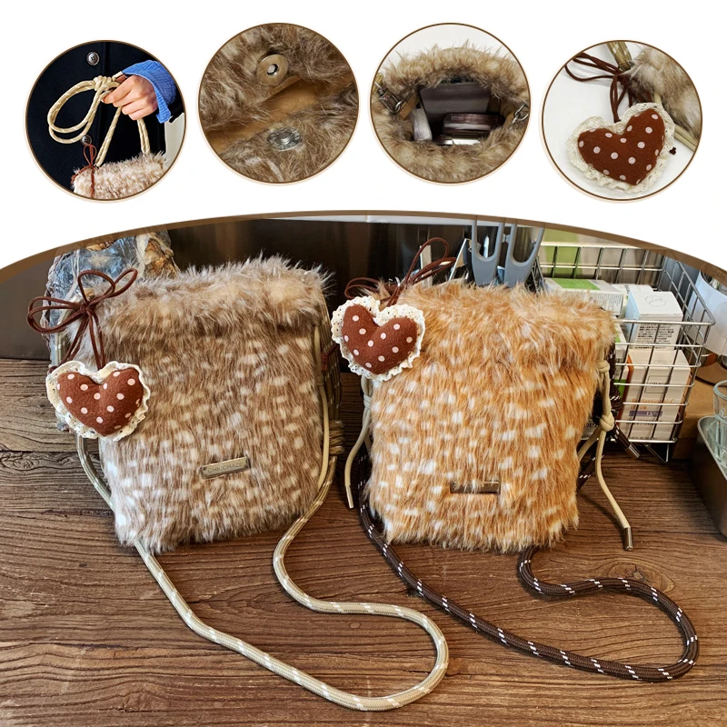 

Chic Winter Deer Plush Crossbody Bag for Women Cute plush Shoulder Bag, Soft Stuffed Fashion Purse, Gift for Teens & Girls