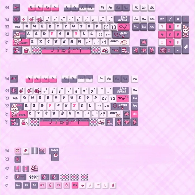 137 Keys/Set Cute Bunny Nurse Kaycaps Purple Keycaps PBT Keycaps for  MX Switch Mechanical Keyboard DIY