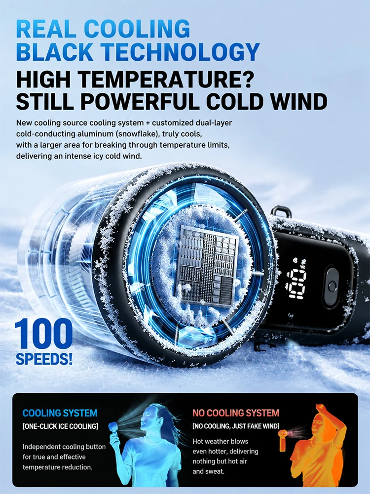 Ice Compress Refrigeration Portable Handheld Fan Foldable High Speed Turbine Mini Fan with Digital Display for Outdoor Camping T