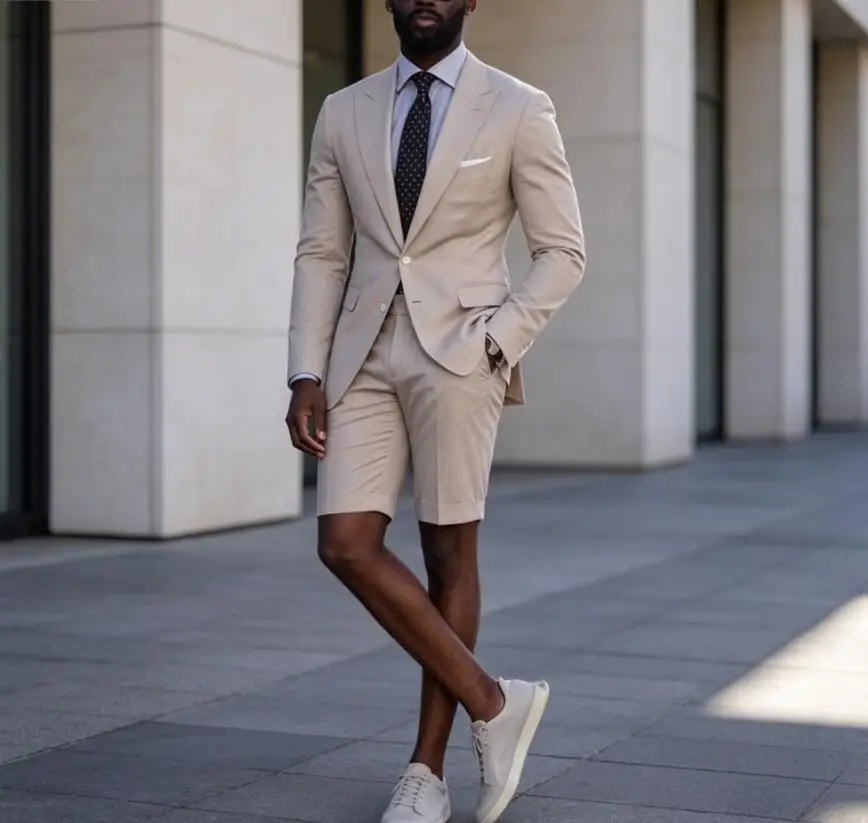 Classic Business Men Suits Peaked Lapel One Button Short Pants Prom Slim Blazer Jacket Groom Tuxedos Wedding Suits for Men Terno