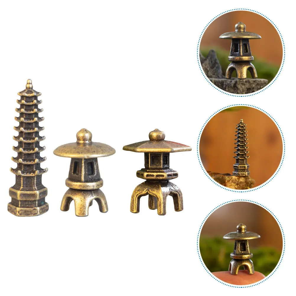 

3Pcs Zen Garden Decor Copper Pavilion Micro Landscape Accessories Home Desktop Adorns Durable Long-Lasting Outdoor Garden