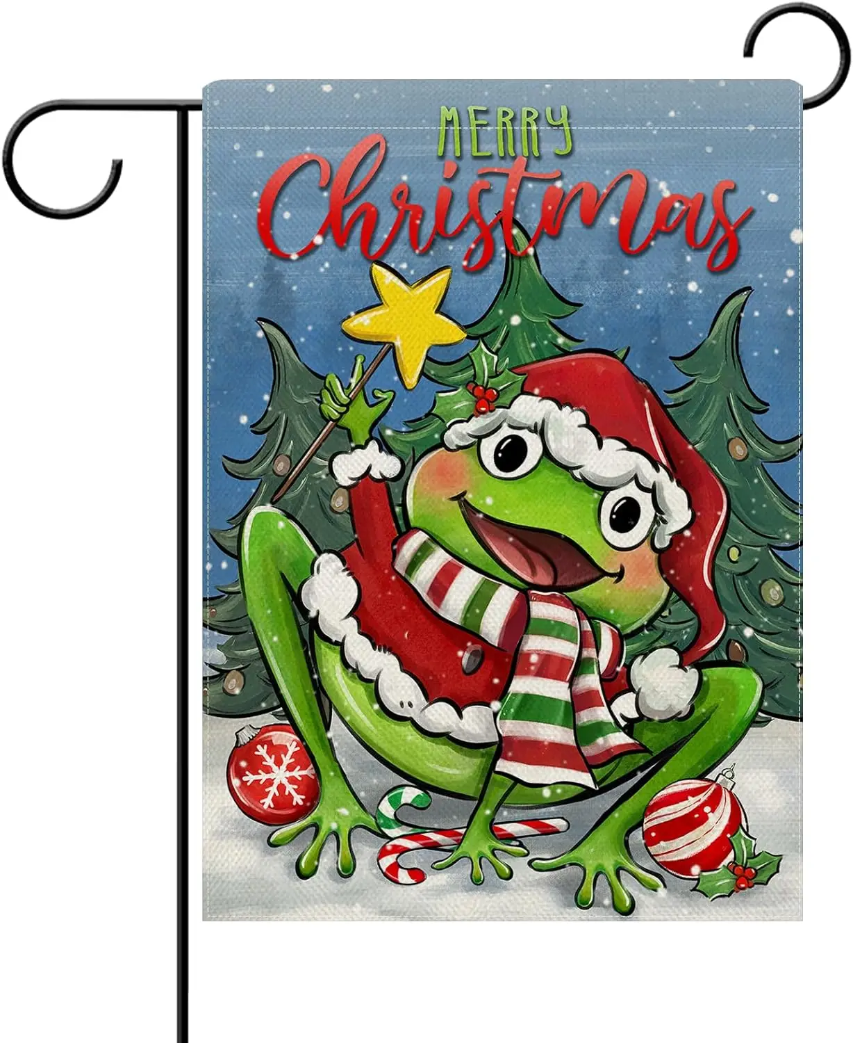 Dyrenson Merry Christmas Cute Frog Decorative Garden Flag, Xmas Tree Snow Yard Outside Home Decorations, Funny Holiday Burlap Ou