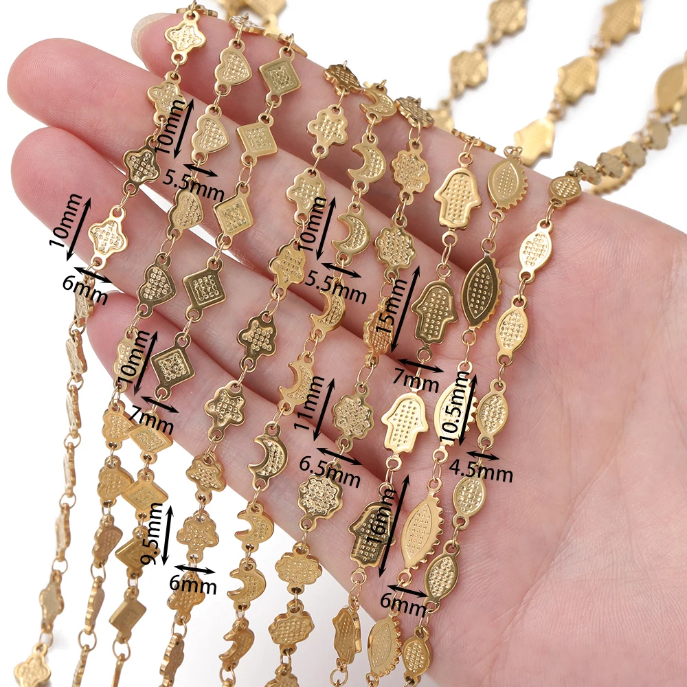 1m Stainless Steel Handmade Chain Embossing Star Moon Heart Shaped Link Chains for DIY Bracelet Waist Chain Jewelry Making Chain