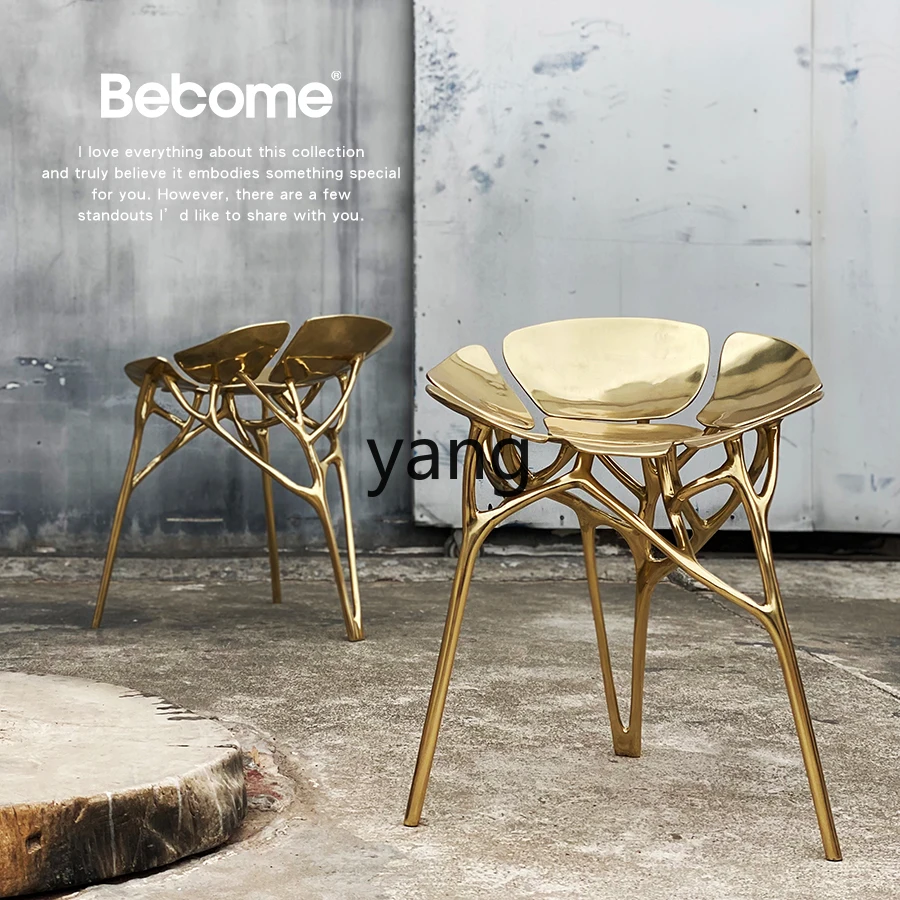 LMM Simple Modern Creative and Slightly Luxury Design Art Petal Brass Metal Chair