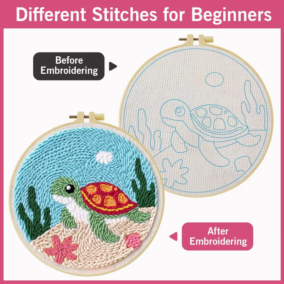 20X20CM/7,87 Zoll Tier - Meeresschildkröte Stanznadel-Stickset, Stickerei-Kit, gestrickte Stickerei, DIY, handgemachtes Geschenk – Detail 4