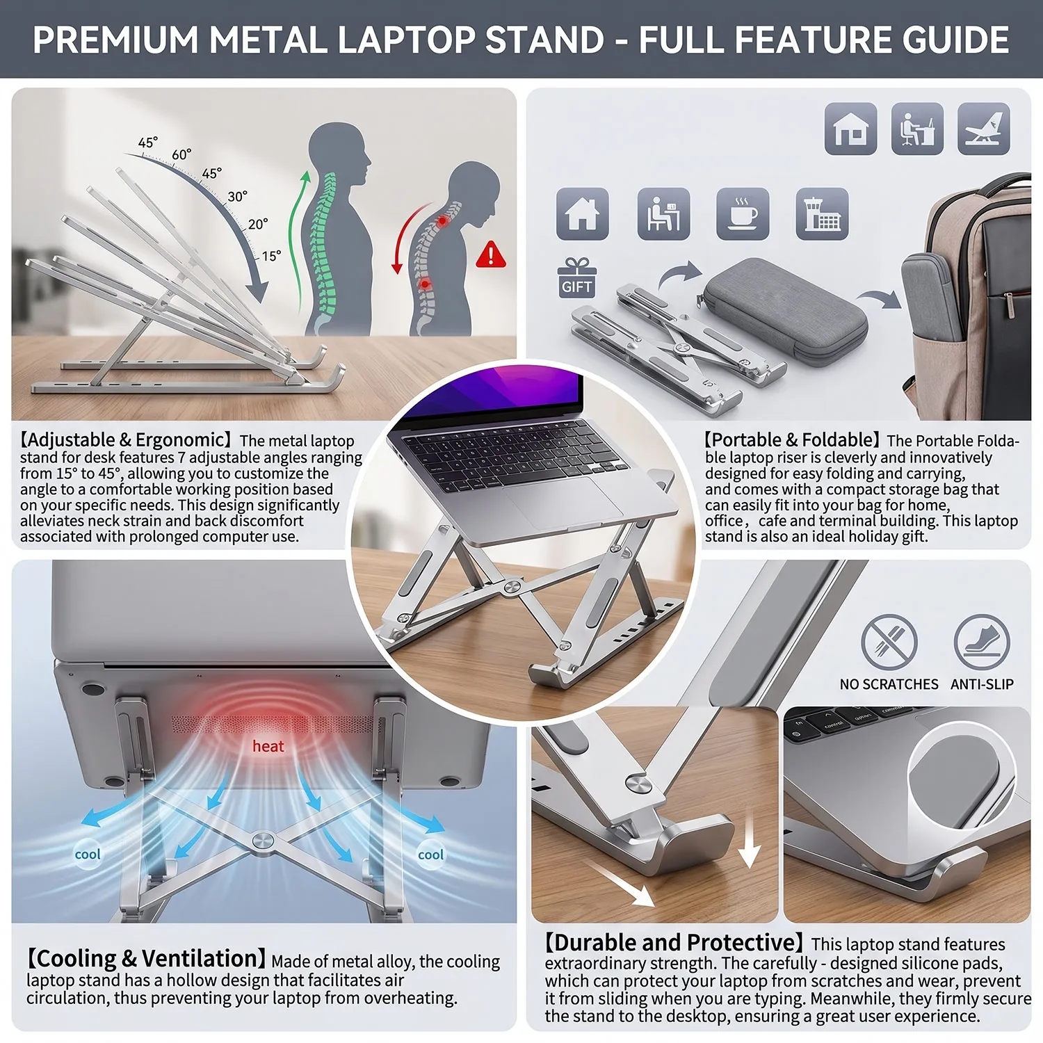 Adjustable Laptop Stand Tablet Bracket Metal Support For MacBook Air Pro Dell XPS HP ASUS Bracket Laptop Tablet Stand