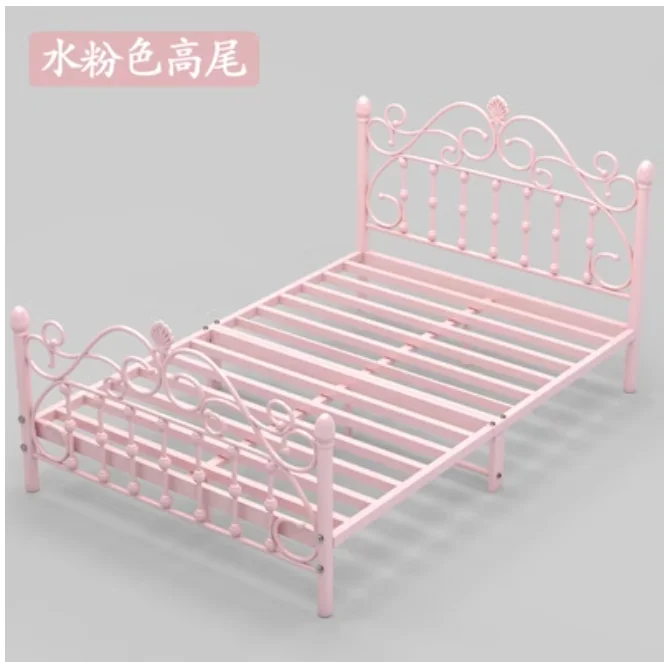 Wrought iron bed European Princess bed Children\'s modern simple net red double bed Iron bed 1.51.8 m single bed