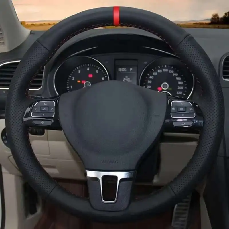 For Volkswagen VW Gol Tiguan Passat B7 Passat CC Touran Jetta Mk6 DIY Black Soft Artificial Leather Car Steering Wheel Cover