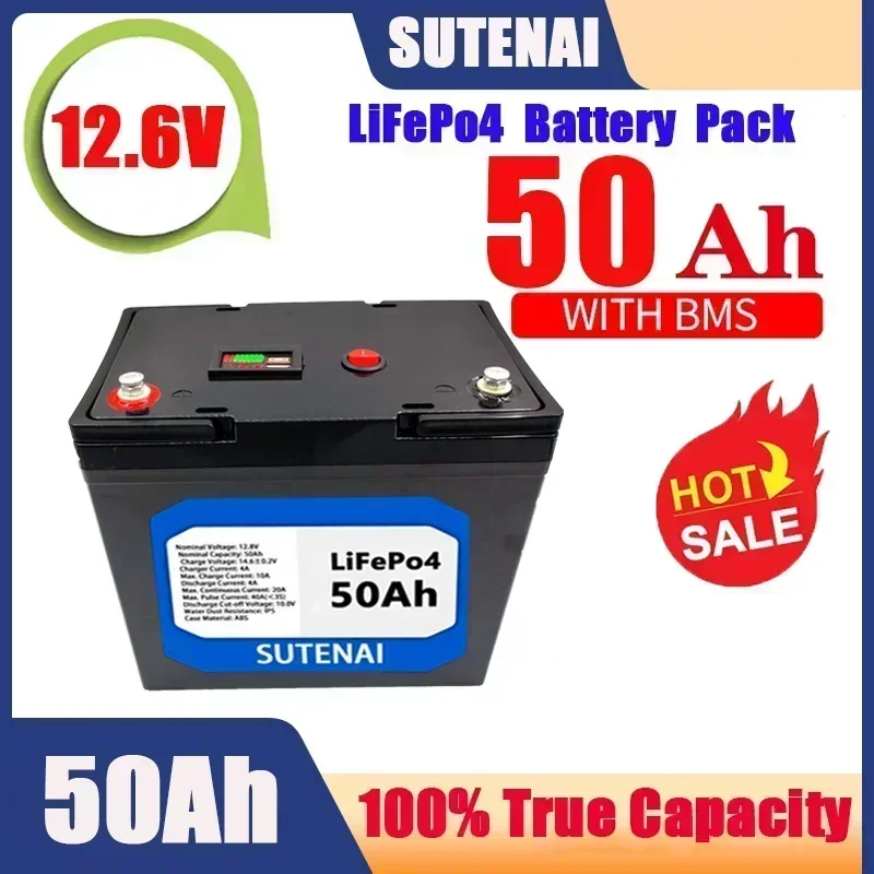 12V 50Ah Lithium Iron Phosphate Battery LiFePO4 Built-in BMS LiFePO4 Battery for Solar Power System RV House Trolling Motor