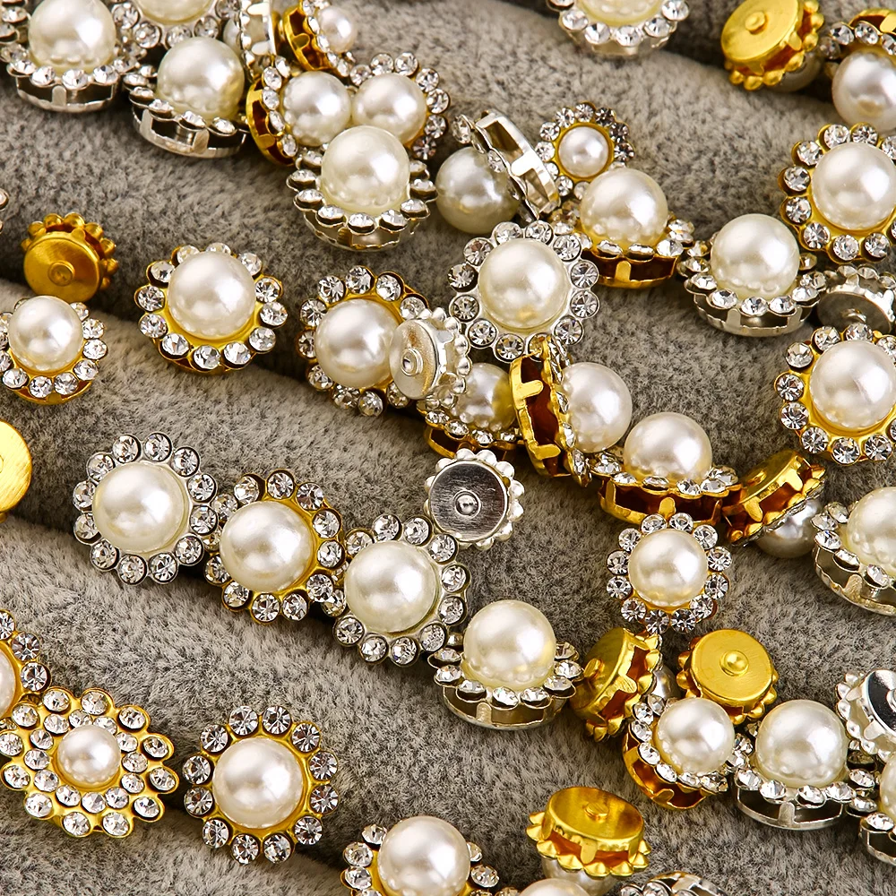 100 PCs round Bottom High-end Retro Pearl Rhinestone Flower Plate and Diamond Buckle,Shoes, Bags, Jewelry DIY Accessories