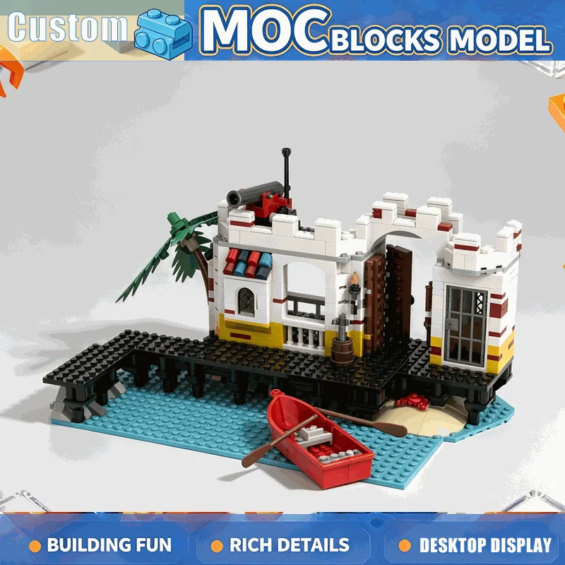636PCS Lagoon Pirate Fortress Building Blocks Set Connectable Castle Model Cannon Sail Boat DIY Assembly Educational Toy Gifts