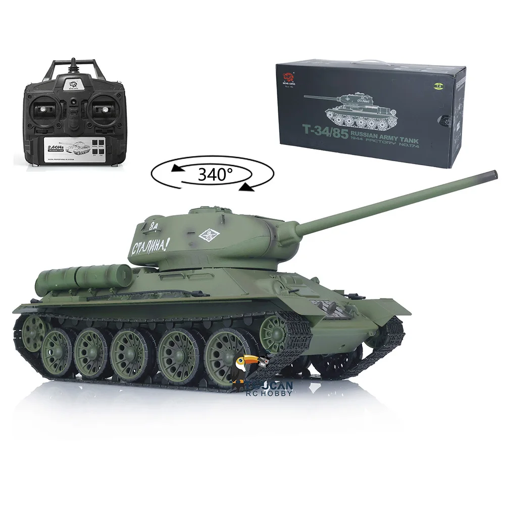 US Stock 1/16 Scale HENG LONG 7.0 Plastic Ver Soviet T34-85 RTR Army RC Tank Model 3909 Engine Proportion Smoke BB Shoot Toy