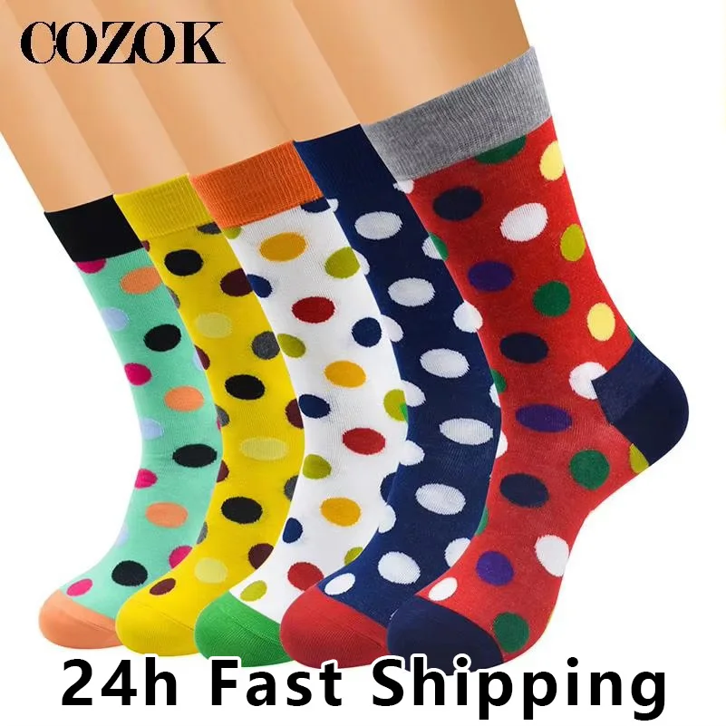 6 Pairs Hip Hop Ins Style Men/Women Socks Combed Cotton Happy Print Art Funny Socks Mens Casual Crew Skateboard Socks Long Tube
