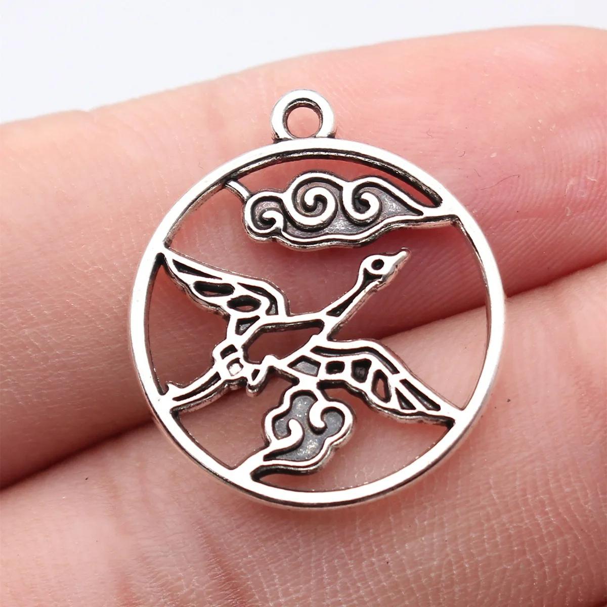 10pcs 25x22mm Antique Silver Color Chinese-Style Crane Charms Handmade Jewelry Making Accessories