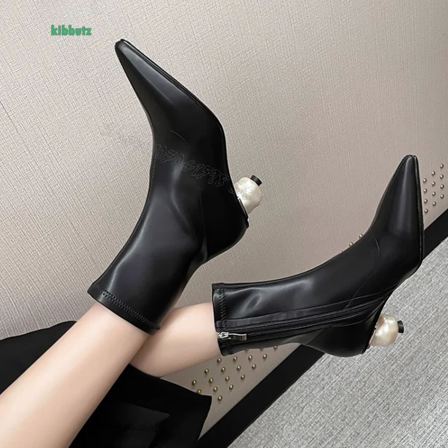 

Featured Shaped Heel Short Boots for Women,Pointed Toe Zippered High Heel Boots Fashion Party Boots 2024 New Zapatos Para Mujere