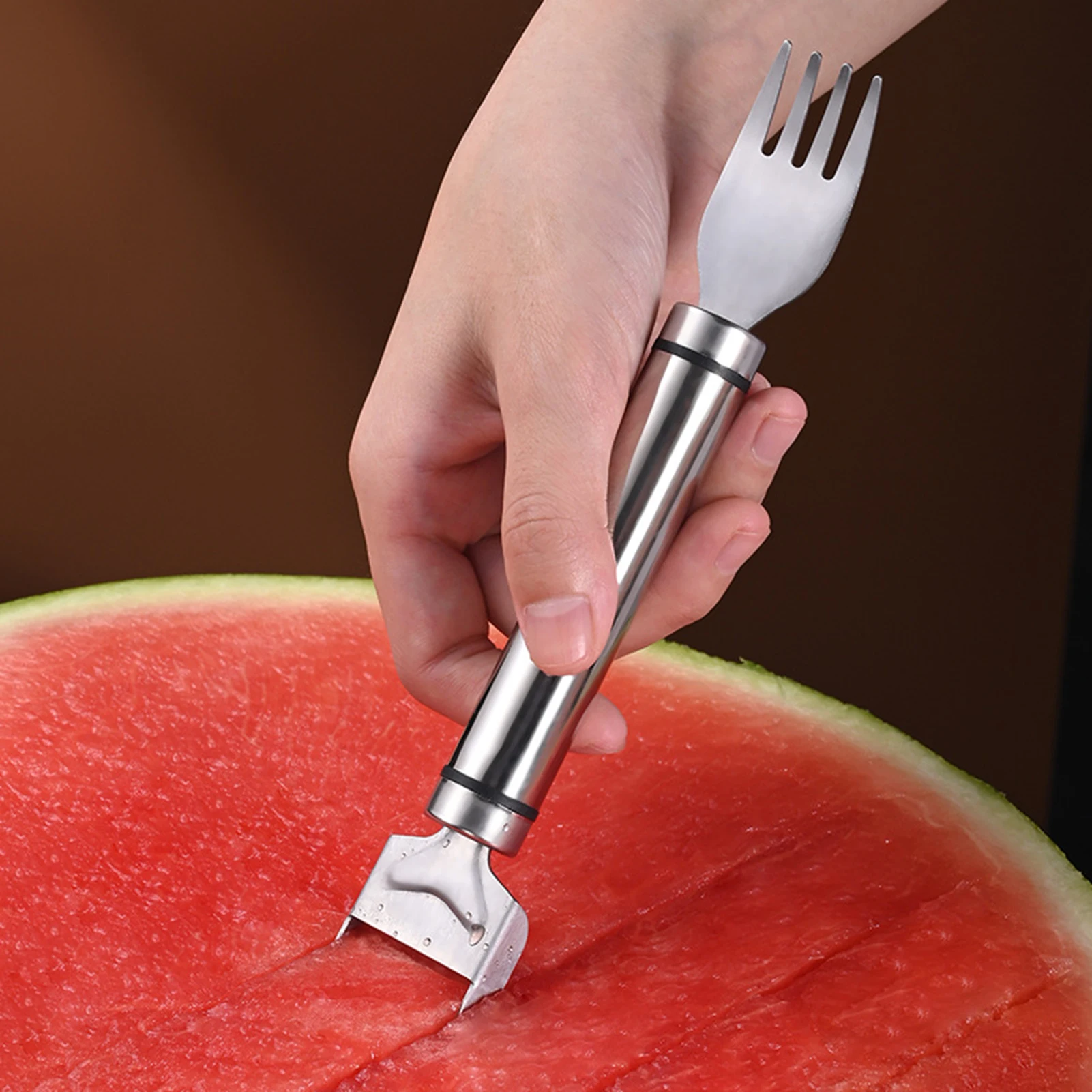 

Handheld Fast Watermelon Cutter With Fork Effortless Melons Cutting Tool For Camping Picnic