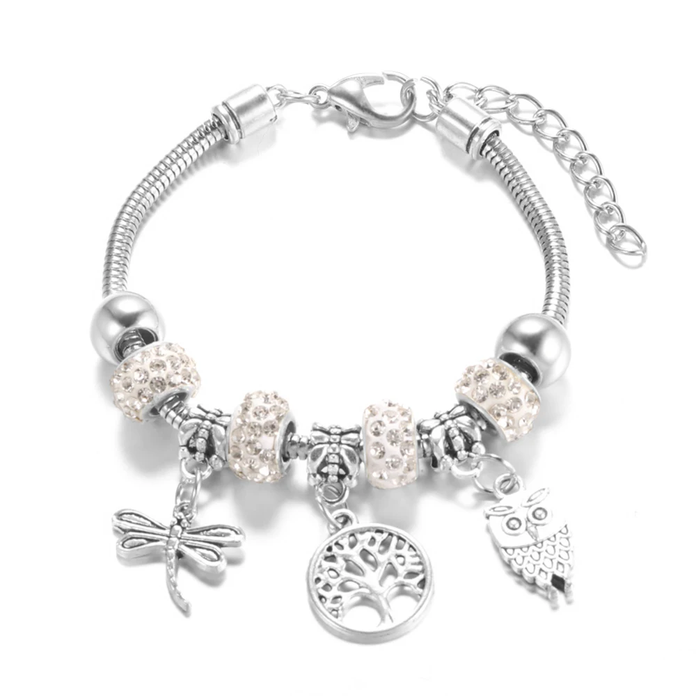 Nieuwe hartvormige hanger paar armband kralen strass charme vrouw sieraden slangenketting kreeft gesp verstelbare armband