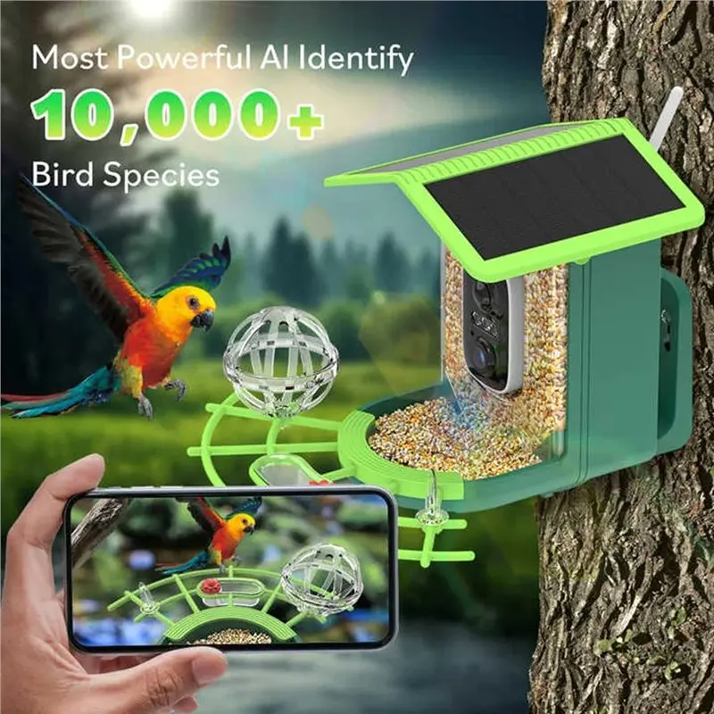 KYCOR-AI Species Identifier Smart Bird Feeder Camera Solar Powered, 2.5K HD Video, Motion Alerts-For Outdoor Garden