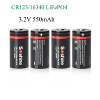 Soshine LiFePO4 RCR123 550mAh Battery and Smart LiFePO4 Charger 3.2V 550mAh 16340 Rechargeable Battery 2000 Time Discharge Cycle